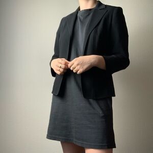 Vintage Women’s Black Business Work Cropped Canadian Wool Blazer Size M